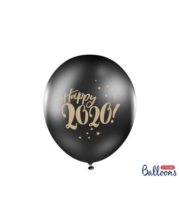 Balloons 30cm, Happy 2020!, Pastel Black (1 pkt / 6 pc.)