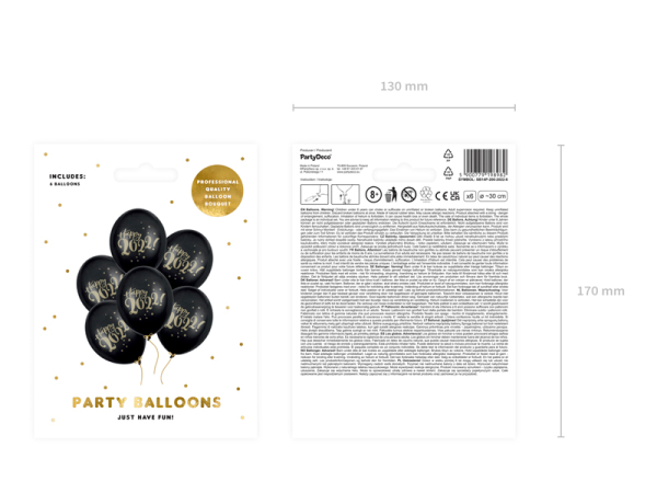 Balloons 30cm, Happy 2022!, Pastel Black (1 pkt / 6 pc.)
