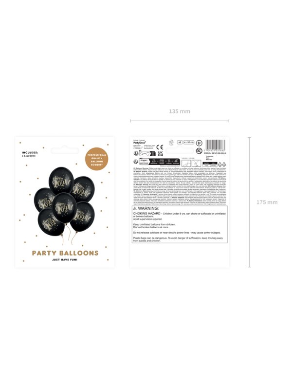 Balloons 30cm, Happy 2024!, Pastel Black (1 pkt / 6 pc.)