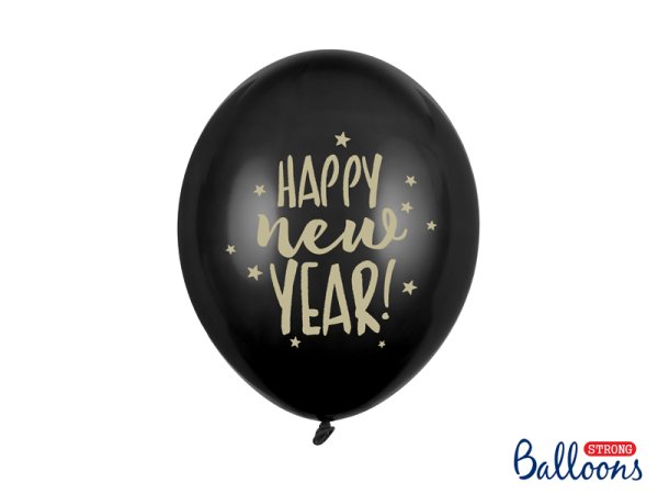 Balloons 30cm, Happy New Year, Pastel Black (1 pkt / 6 pc.)