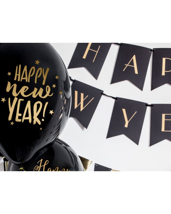 Balloons 30cm, Happy New Year, Pastel Black (1 pkt / 6 pc.)