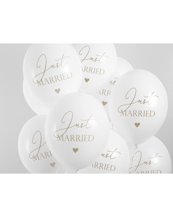 Balloons 30cm, Just Married, Pastel Pure White (1 pkt / 6 pc.)