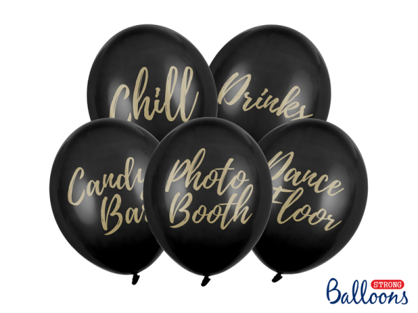 Balloons 30cm, Candy Bar, Chill, Dance Floor, Drinks, Photo Booth, Pastel Black (1 pkt / 5 pc.)