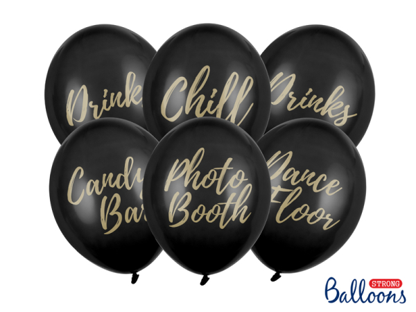 Balloons 30cm, Candy Bar, Chill, Dance Floor, Drinks, Photo Booth, Pastel Black (1 pkt / 6 pc.)