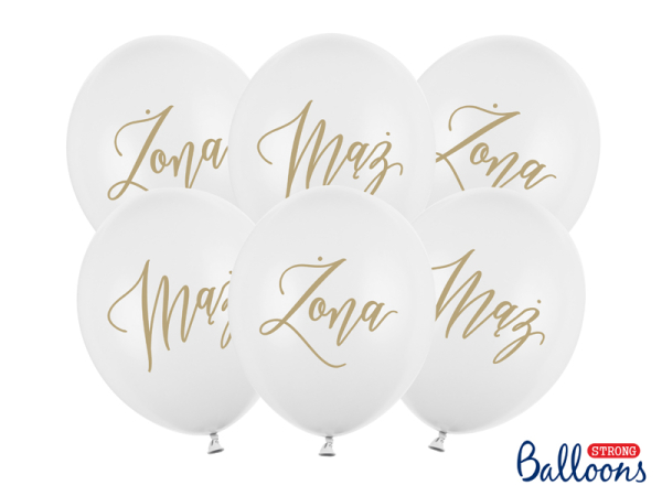 Balloons 30cm, Żona, Mąż, Pastel Pure White (1 pkt / 6 pc.)