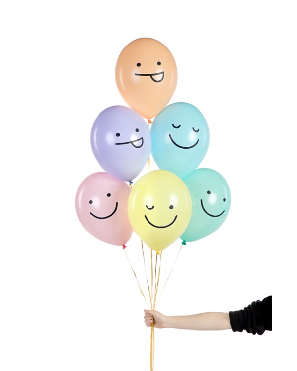 Balloons 30 cm, Faces, mix (1 pkt / 6 pc.)