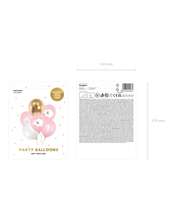 Balloons 30 cm, One year, Pastel Pale Pink (1 pkt / 6 pc.)