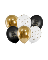 Balloons 30 cm, Happy New Year, mix (1 pkt / 6 pc.)