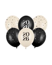 Balloons 30 cm, Happy New Year 2026, Pastel Mix (1 pkt / 6 pc.)
