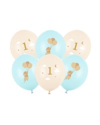 Balloons 30 cm, Mice with number 1, Light Blue (1 pkt / 6 pc.)
