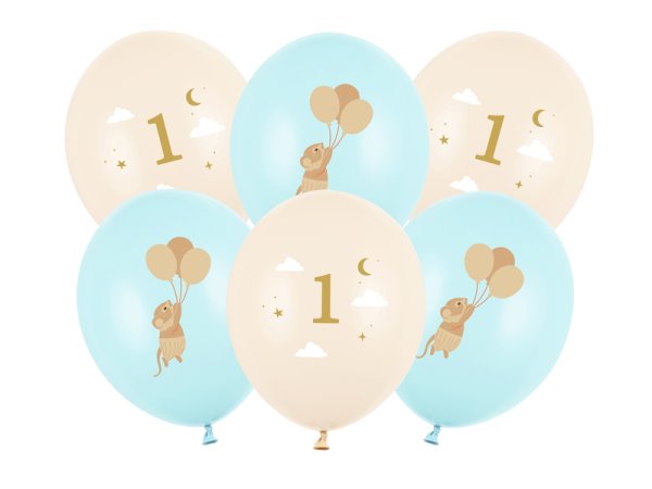 Balloons 30 cm, Mice with number 1, Light Blue (1 pkt / 6 pc.)