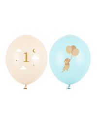 Balloons 30 cm, Mice with number 1, Light Blue (1 pkt / 50 pc.)