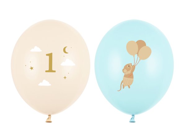 Balloons 30 cm, Mice with number 1, Light Blue (1 pkt / 50 pc.)