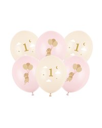 Balloons 30 cm, Mice with number 1, Pale Pink (1 pkt / 6 pc.)