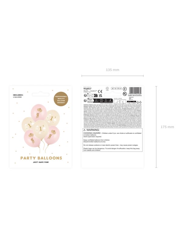 Balloons 30 cm, Mice with number 1, Pale Pink (1 pkt / 6 pc.)
