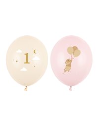 Balloons 30 cm, Mice with number 1, Pale Pink (1 pkt / 50 pc.)