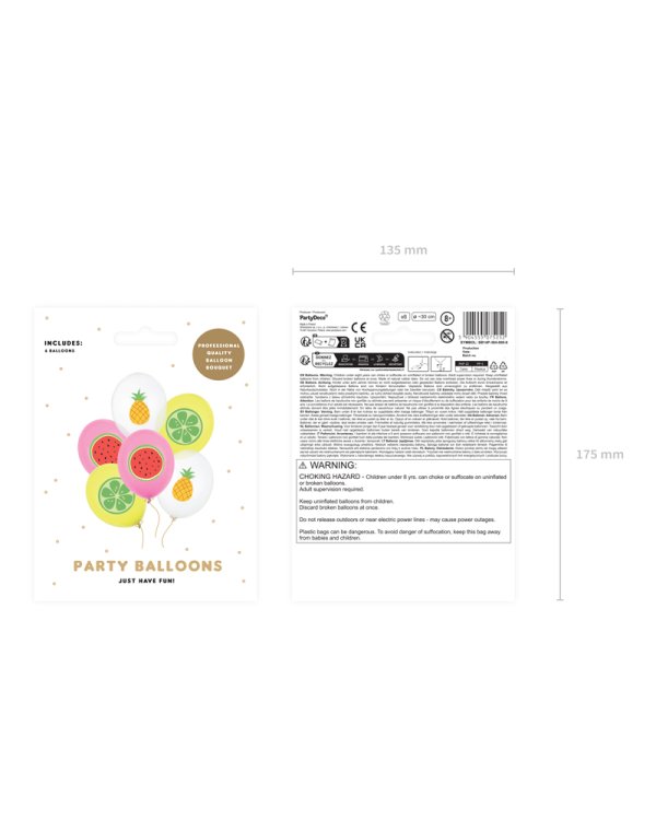 Balloons 30 cm, Fruits, mix (1 pkt / 6 pc.)