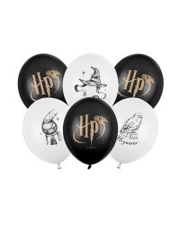Strong balloons Harry Potter with print, white and black (1 pkt / 6 pc.)