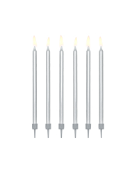 Birthday candles, plain, silver, 12.5cm (1 pkt / 12 pc.)