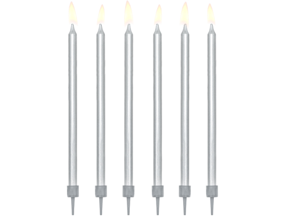 Birthday candles, plain, silver, 12.5cm (1 pkt / 12 pc.)