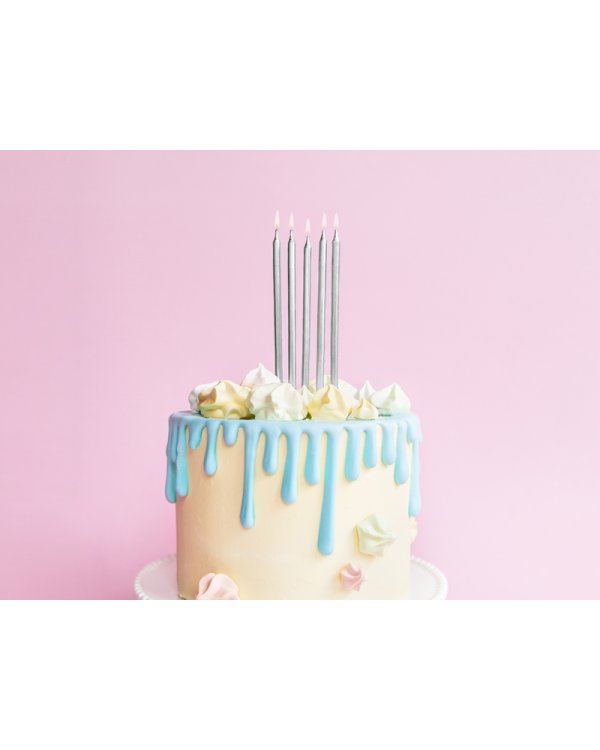 Birthday candles, plain, silver, 12.5cm (1 pkt / 12 pc.)