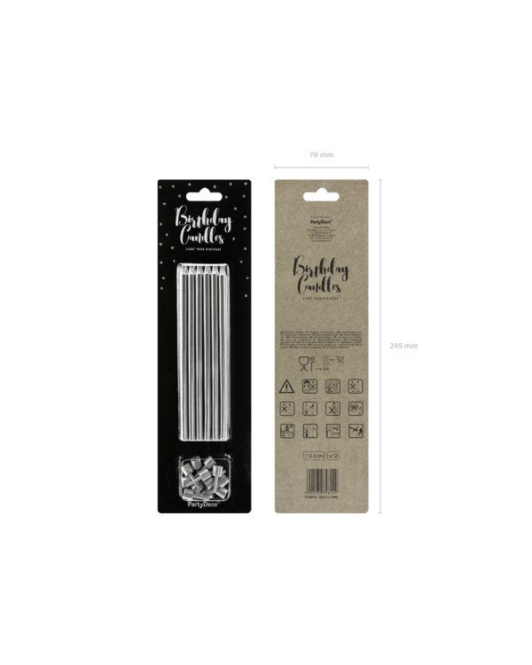 Birthday candles, plain, silver, 12.5cm (1 pkt / 12 pc.)