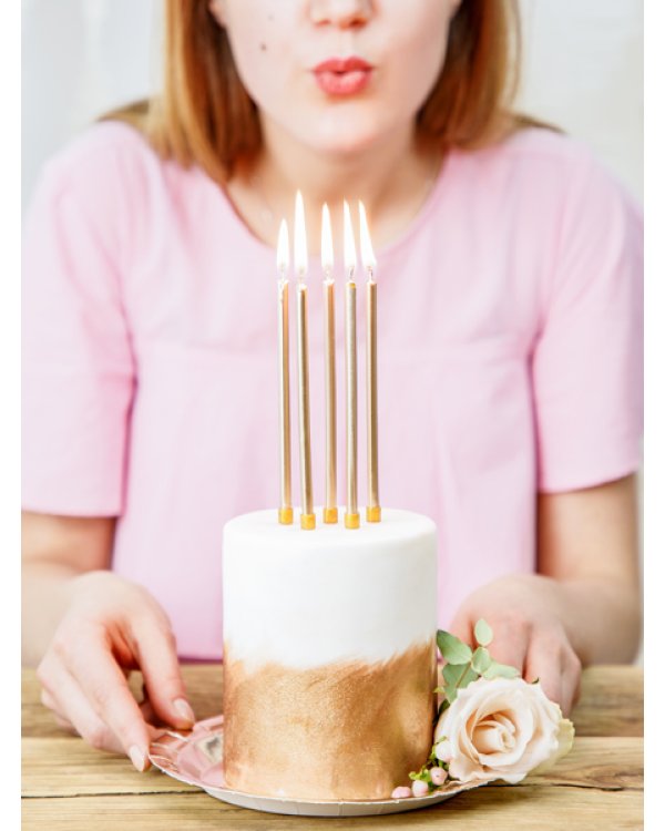 Birthday candles, plain, gold, 12.5cm (1 pkt / 12 pc.)