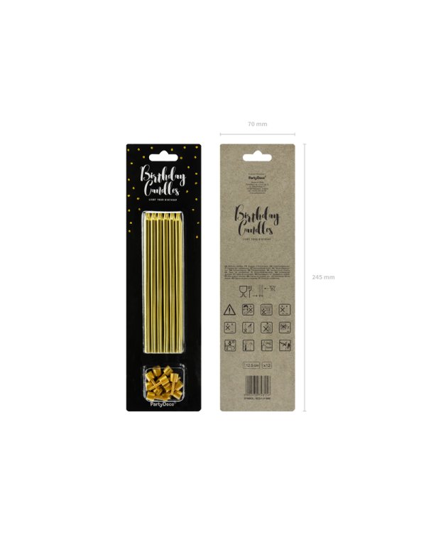 Birthday candles, plain, gold, 12.5cm (1 pkt / 12 pc.)
