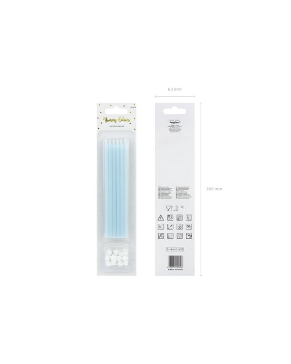 Plain birthday candles, light blue, 14cm (1 pkt / 12 pc.)