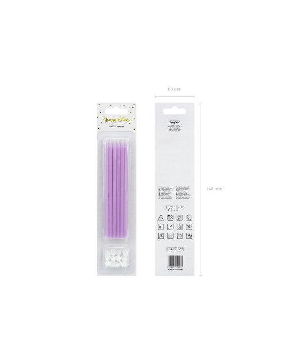 Plain birthday candles, light lilac, 14cm (1 pkt / 12 pc.)