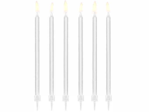 Plain birthday candles, white, 14cm (1 pkt / 12 pc.)