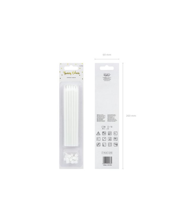 Plain birthday candles, white, 14cm (1 pkt / 12 pc.)