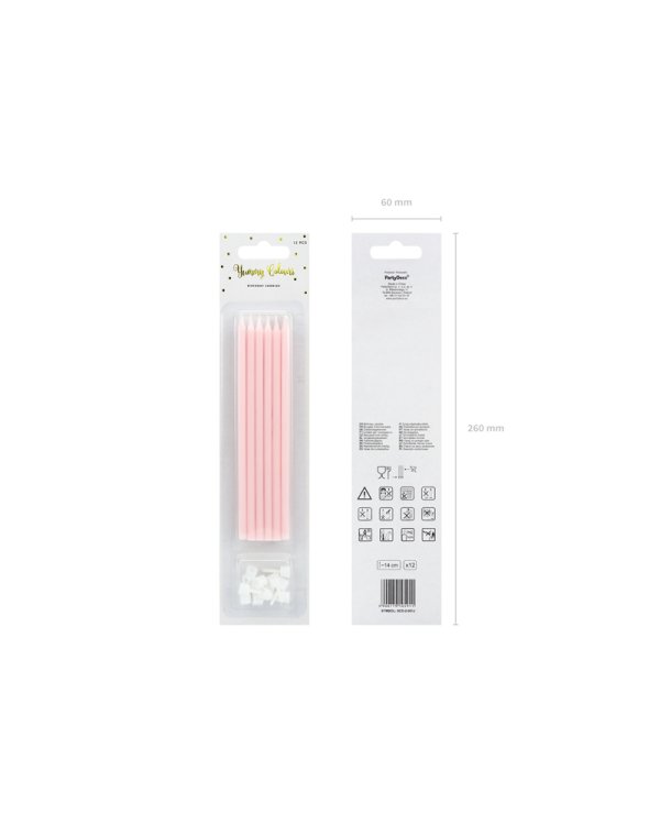 Plain birthday candles, light pink, 14cm (1 pkt / 12 pc.)