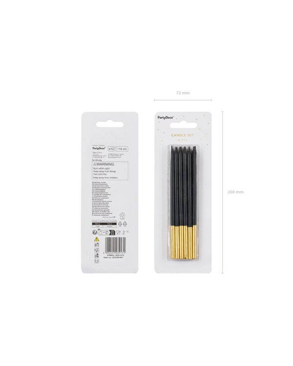 Plain birthday candles, black, 14 cm (1 pkt / 12 pc.)