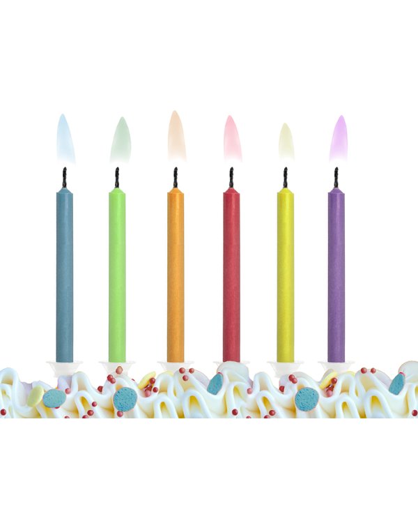 Birthday candles Coloured Flames, mix (1 pkt / 6 pc.)