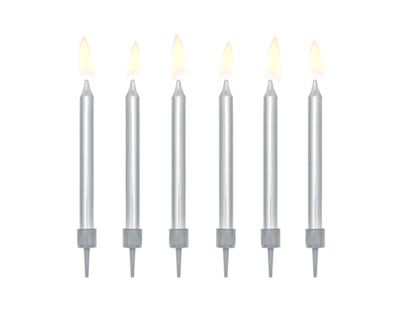 Birthday candles, plain, silver, 6cm (1 pkt / 6 pc.)