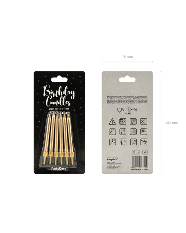 Birthday candles, plain, gold, 6cm (1 pkt / 6 pc.)