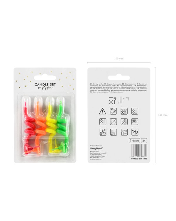 Birthday candles curl, mix, 8cm (1 pkt / 4 pc.)