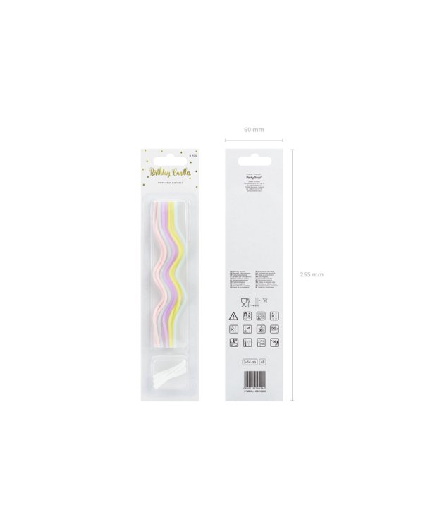 Birthday candles curl, mix, 14cm (1 pkt / 8 pc.)