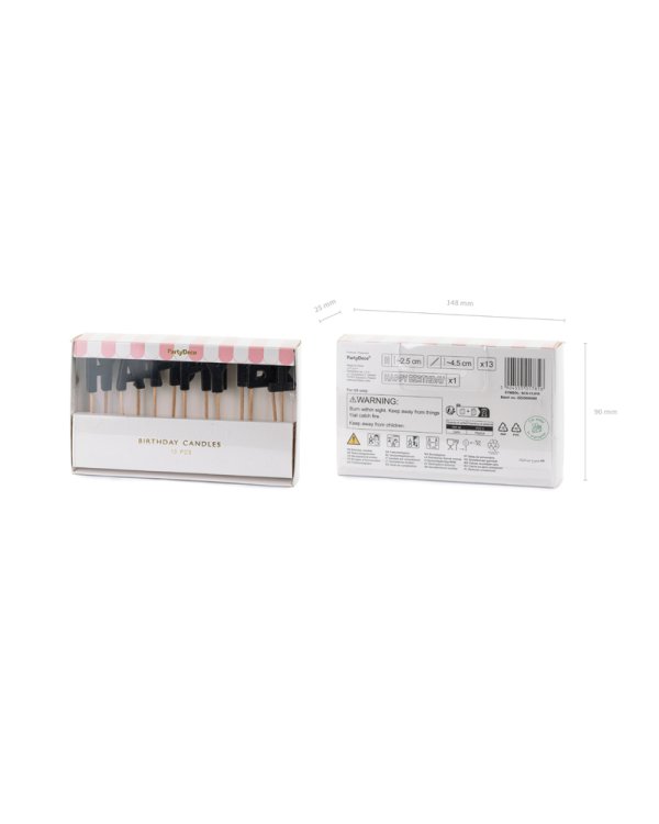 Happy Birthday birthday candles, 2.5 cm, black (1 pkt / 13 pc.)