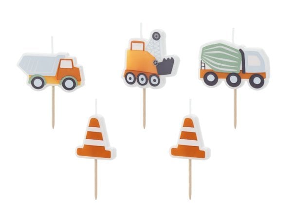 Birthday candles Road works, 3-4.5 cm, mix (1 pkt / 5 pc.)