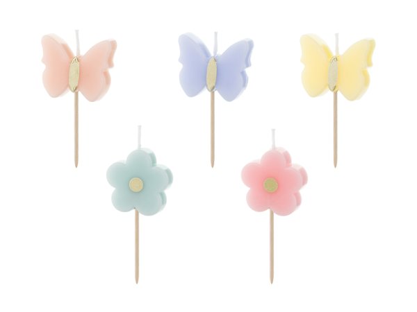 Birthday candles Butterflies, 3.5 cm, mix (1 pkt / 5 pc.)