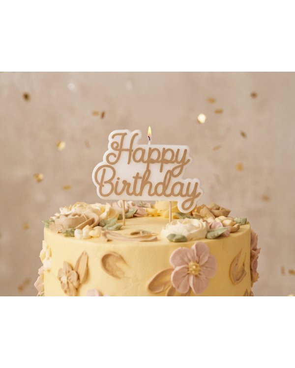 Birthday candle ''Happy Birthday'', cold gold, 7.5x10 cm