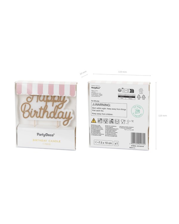 Birthday candle ''Happy Birthday'', cold gold, 7.5x10 cm