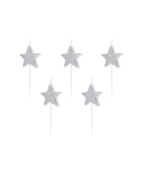 Birthday candles Stars, silver, 3.5cm (1 pkt / 5 pc.)