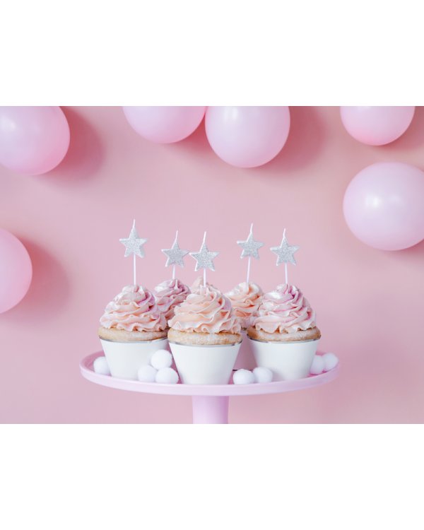 Birthday candles Stars, silver, 3.5cm (1 pkt / 5 pc.)