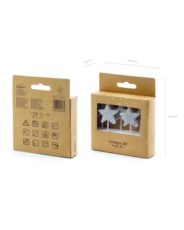 Birthday candles Stars, silver, 3.5cm (1 pkt / 5 pc.)
