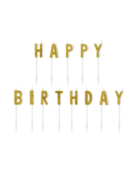 Birthday candles Happy Birthday, gold, 2.5cm (1 pkt / 13 pc.)