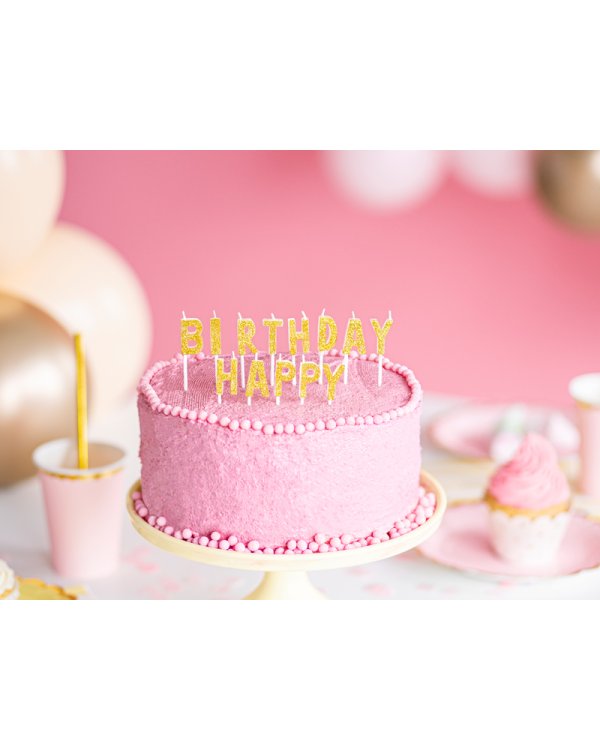 Birthday candles Happy Birthday, gold, 2.5cm (1 pkt / 13 pc.)