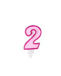 Birthday candle Number 2, pink, 7cm